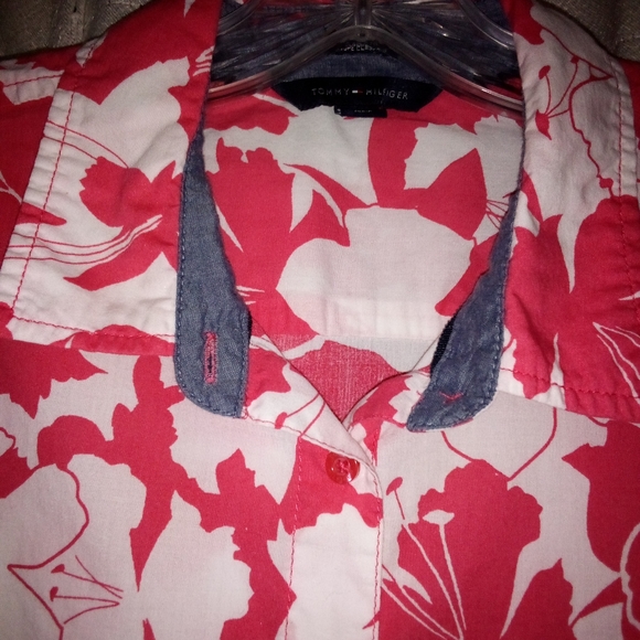 Tommy Hilfiger Pink and White Hawaiian Print Button Blouse Size M - Picture 10 of 14